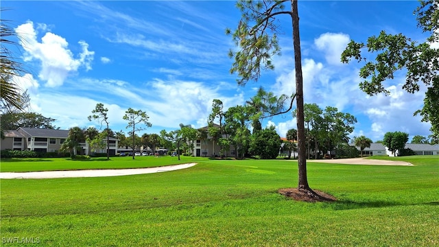 view of property's community with a lawn