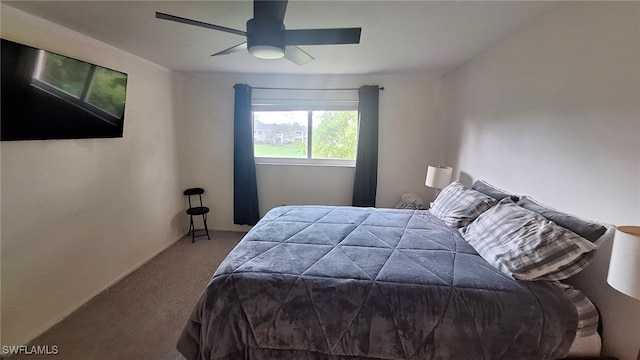 bedroom with carpet floors and ceiling fan