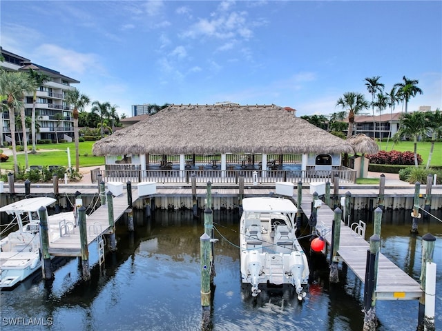 view of dock with a water view