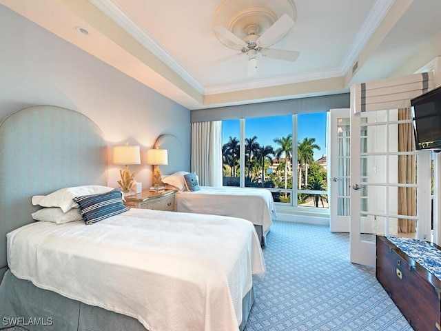 4201 Gulf Shore Blvd N Unit 402, Naples, FL 34103 - carpeted bedroom with french doors, crown molding, and ceiling fan