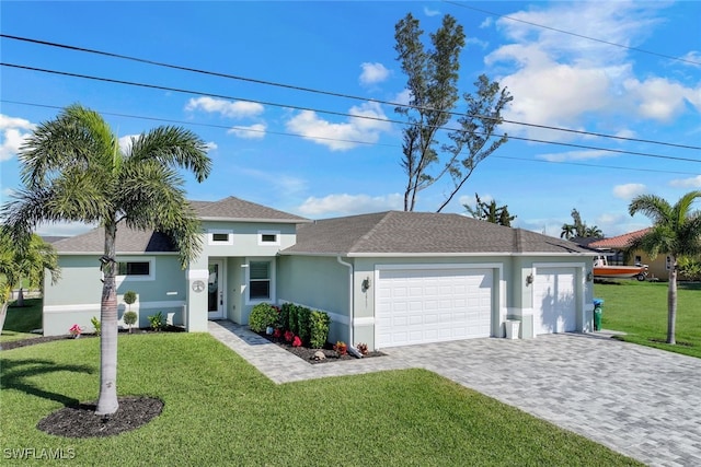 view of front of home featuring a garage and a front yard