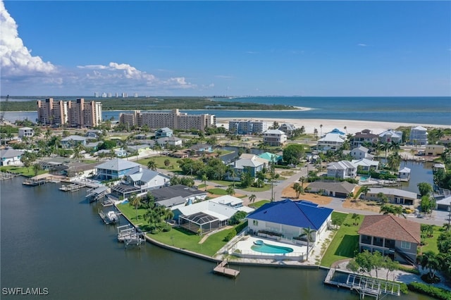 aerial view with a water view