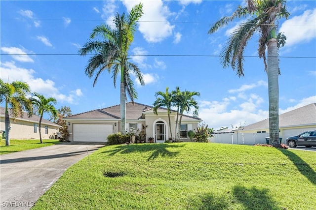 view of front of home with a garage and a front yard