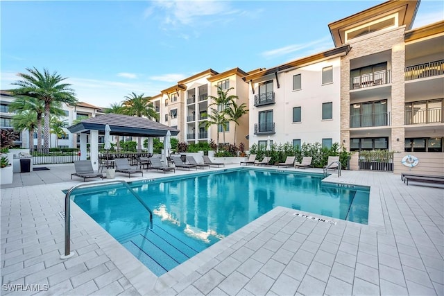 view of pool with a gazebo and a patio area