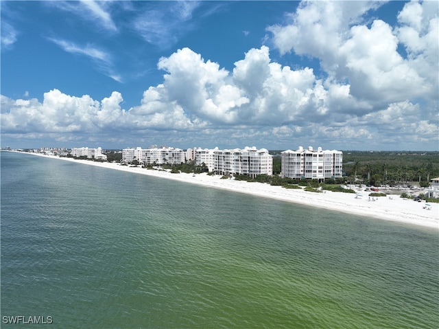 property view of water featuring a beach view