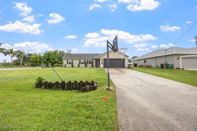 single story home with a garage and a front yard