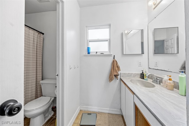 bathroom featuring vanity, toilet, and tile patterned floors