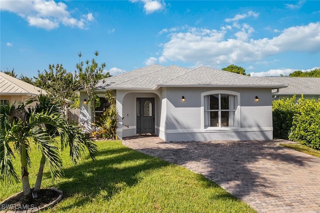 view of front of property featuring a front lawn