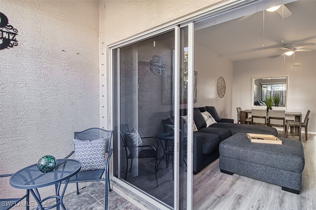 balcony with ceiling fan