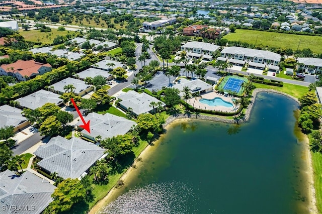 aerial view featuring a water view