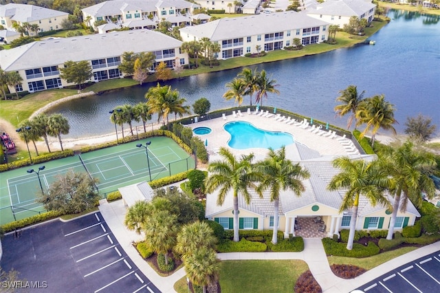 aerial view with a water view