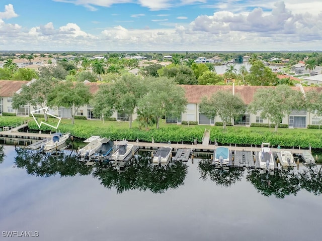 bird's eye view featuring a water view