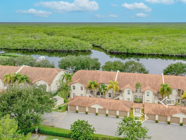 aerial view with a water view