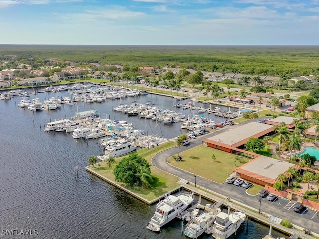 aerial view with a water view