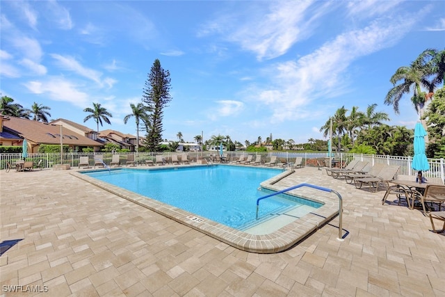 view of pool featuring a patio