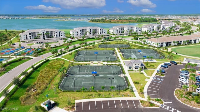 bird's eye view featuring a water view