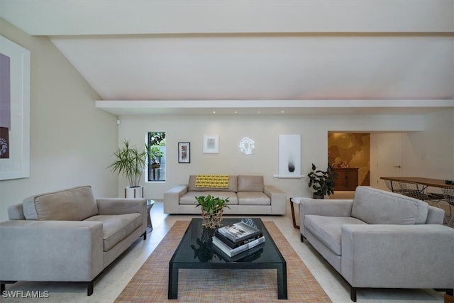 living room featuring vaulted ceiling