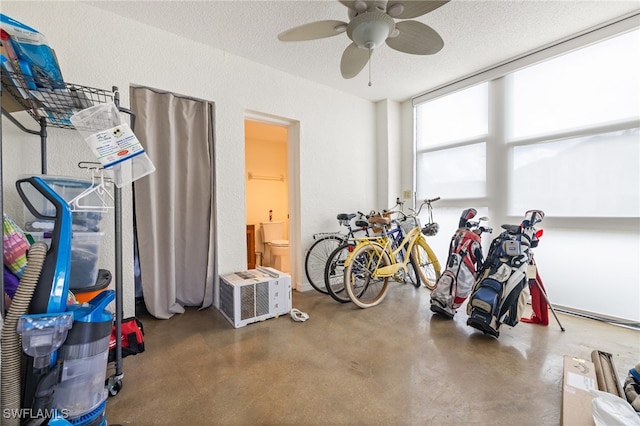 garage featuring ceiling fan