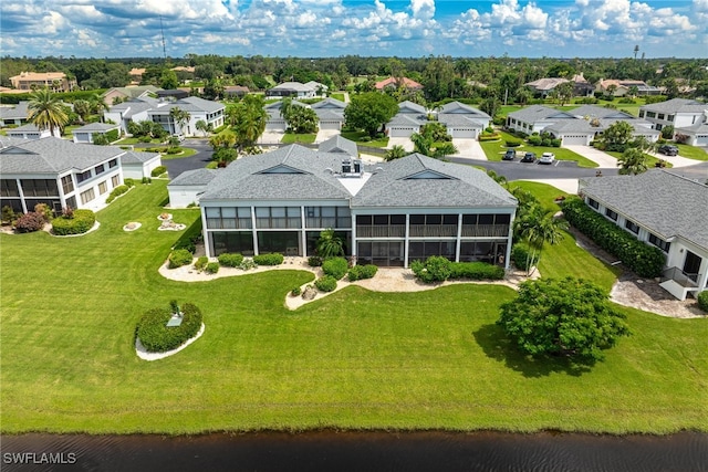 aerial view with a water view