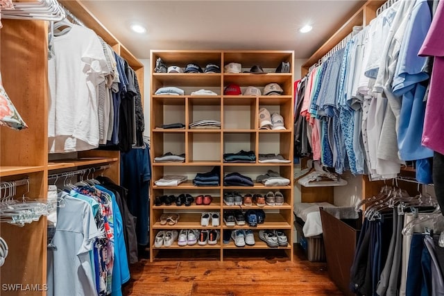 spacious closet with dark hardwood / wood-style floors