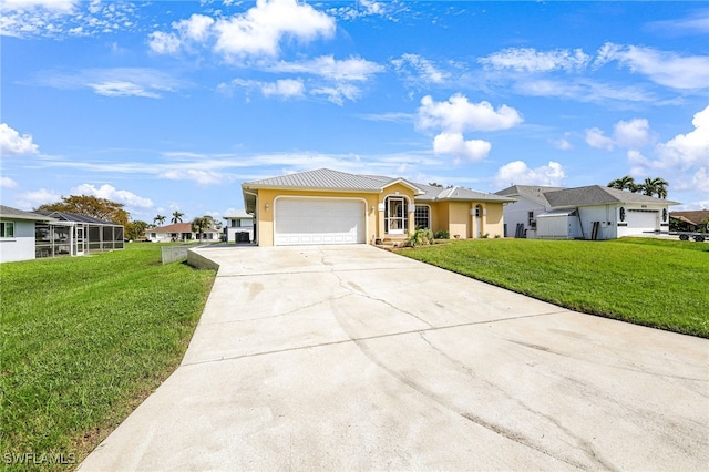 ranch-style house with a front lawn and a garage