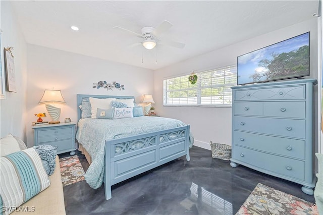 bedroom featuring ceiling fan