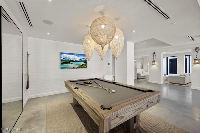 game room with concrete flooring and billiards