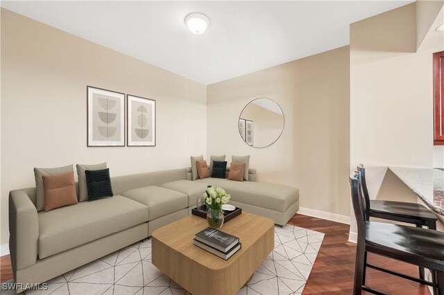 living room with light hardwood / wood-style floors