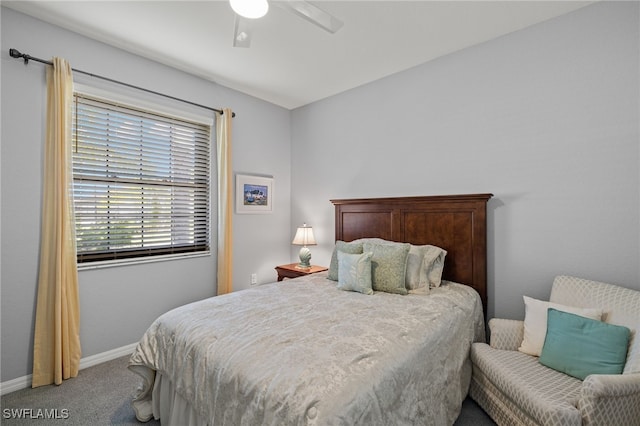 bedroom with carpet flooring and ceiling fan