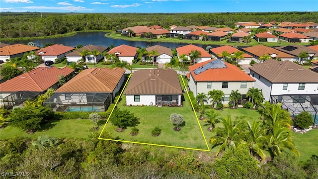 aerial view with a water view