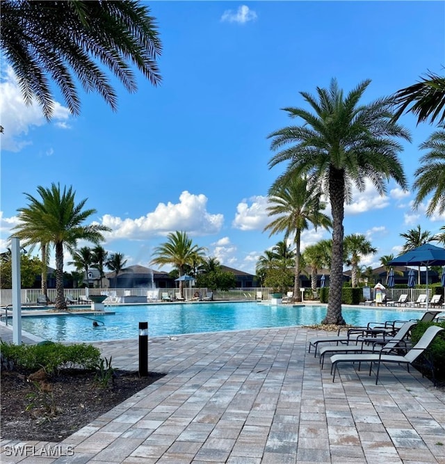 view of swimming pool featuring a patio