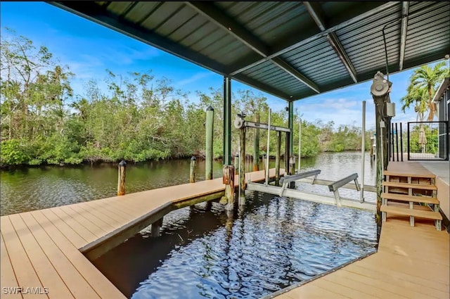 view of dock featuring a water view