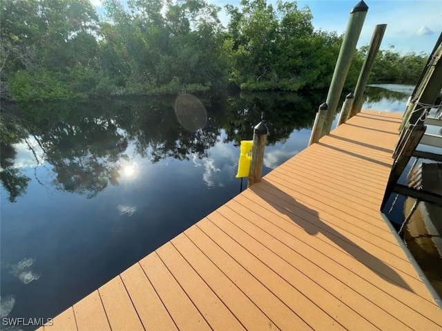 view of dock with a water view