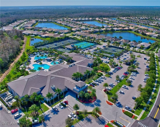 aerial view with a water view