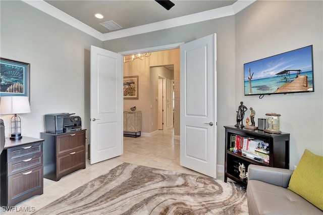 interior space with ornamental molding