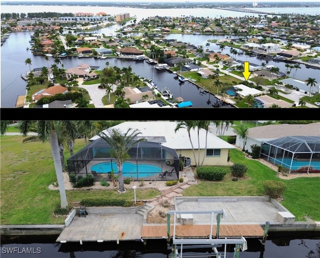 bird's eye view featuring a water view