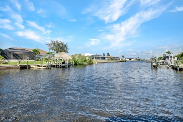 dock area with a water view