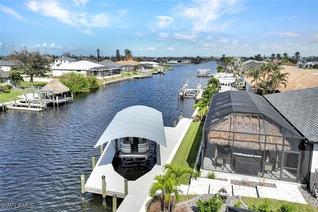 view of dock with a water view