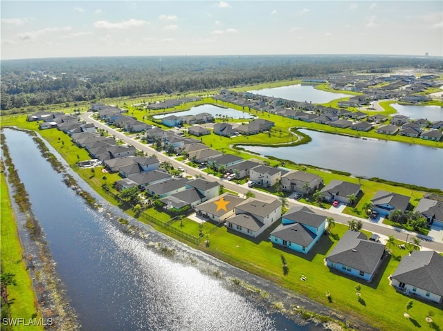 bird's eye view featuring a water view