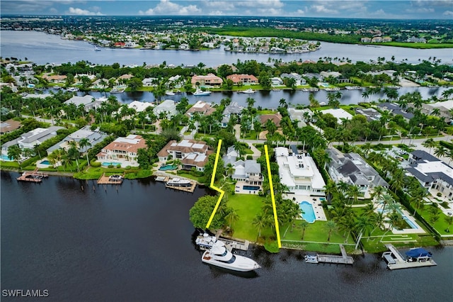 bird's eye view featuring a water view