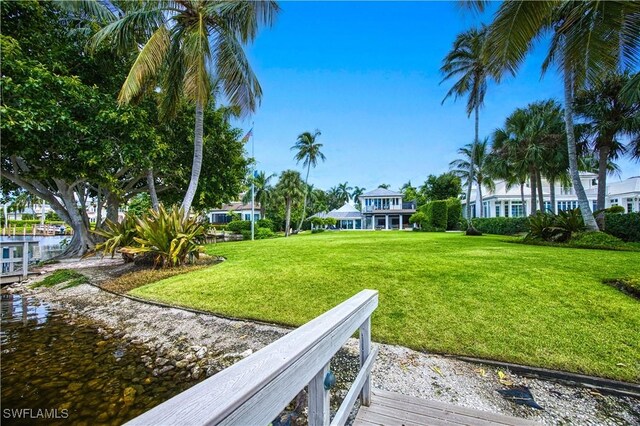 view of yard with a water view