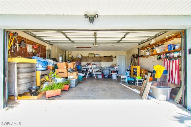 garage with a garage door opener