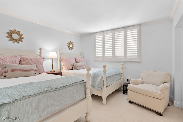 carpeted bedroom with crown molding