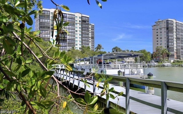 view of dock with a water view