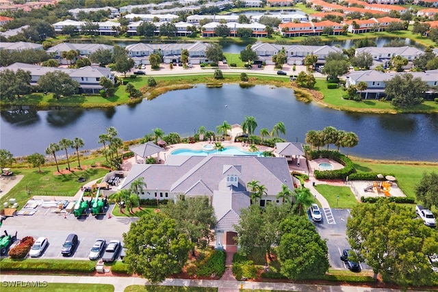 aerial view with a water view