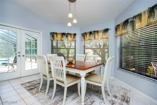 tiled dining area with french doors