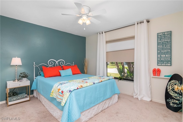 bedroom featuring carpet flooring and ceiling fan