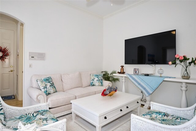 living room featuring ornamental molding