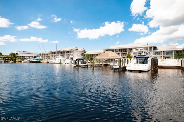 dock area featuring a water view