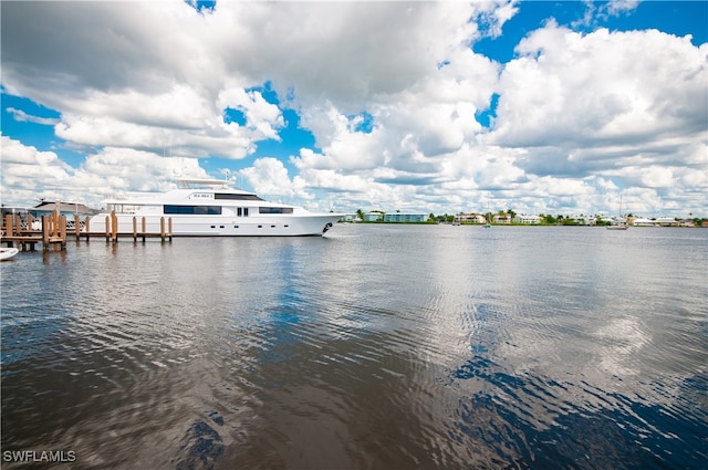 property view of water featuring a boat dock